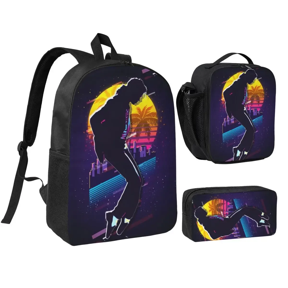 sac à dos michael jackson 3 pièces/ensemble pour étudiant, sac à dos de lycée, sac à lunch, trousse à crayons, ensemble de trois pièces imprimées.