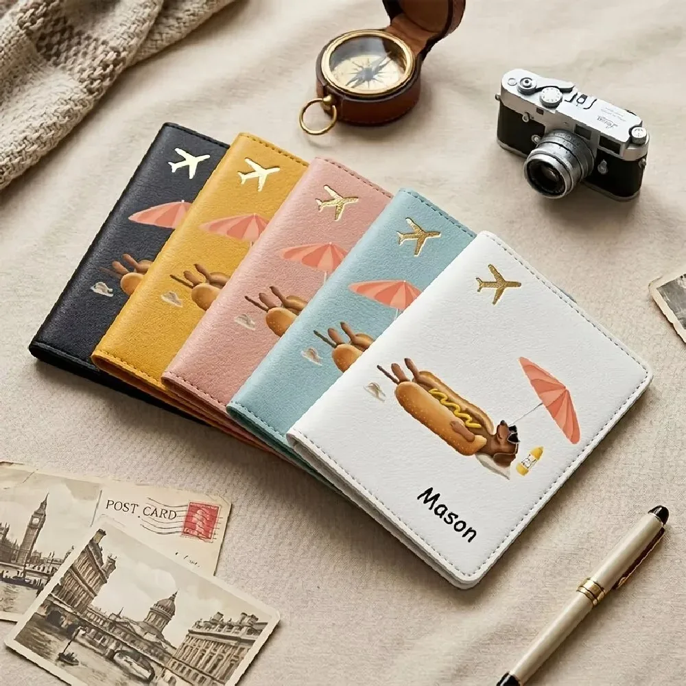Porte-passeport personnalisé avec nom, portefeuille de dessin animé pour billets et cartes, accessoire de voyage pratique pour hommes et femmes