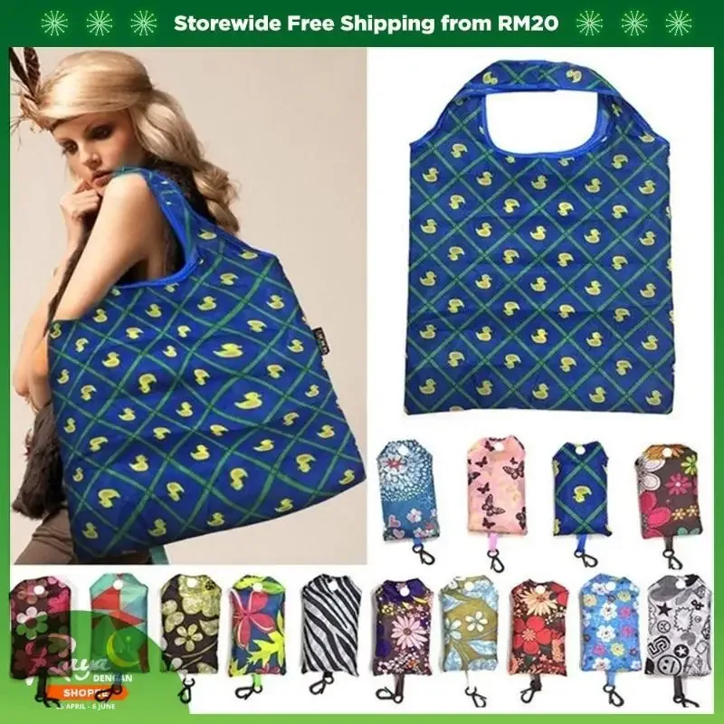 sac de rangement en polyester imprimé créatif, sac de voyage recyclable à la mode, pliable, réutilisable, écologique, shopping (couleur aléatoire)
