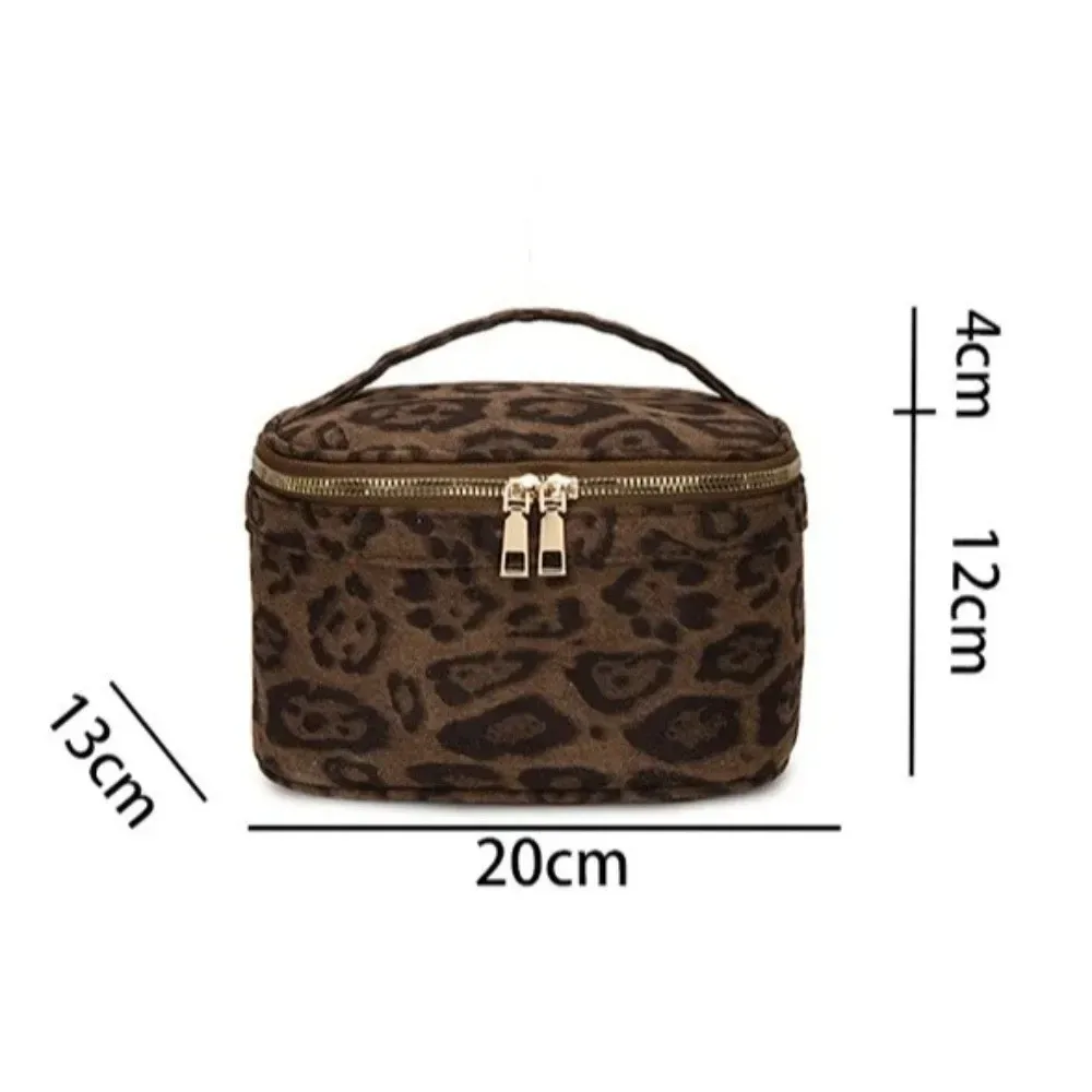 nouvelle trousse de toilette grande capacité à imprimé léopard en faux daim, boîte de rangement multi-poches, sac de voyage portable