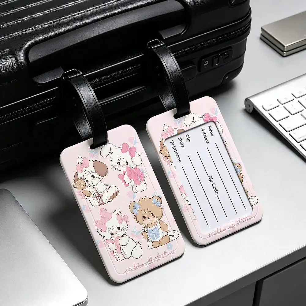 étiquette de bagage en pvc m-mikko chat kawaii, design anti-perte, avec pochette détachable pour carte d'information, accessoire de voyage