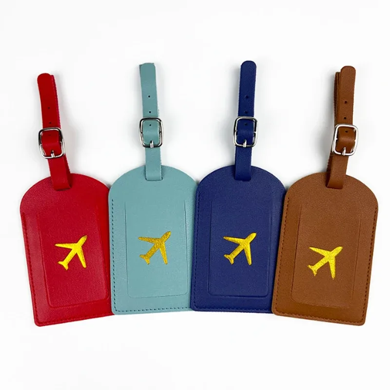 étiquette de bagage en cuir pu pour hommes et femmes, adresse de valise mignonne, étiquette de sac d'embarquem