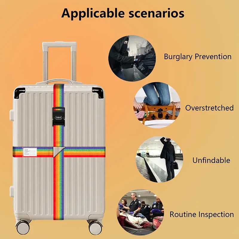 sangles de bagages en nylon avec porte-carte d'identité, réglables, pour l'organisation des bagages, avec serrure à combinaison, accessoires de voyage anti-perte