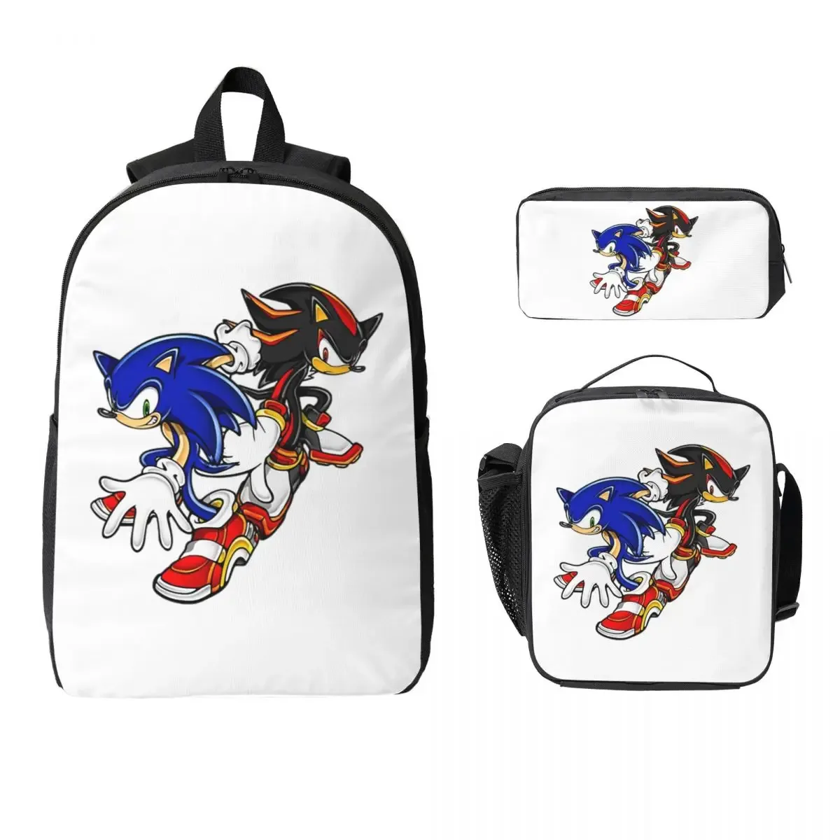 sac à dos shadow the hedgehog pour garçons et filles, sac d'école, sacs à bandoulière pour ordinateur, sac à déjeuner isotherme 3ps, trousse à crayons