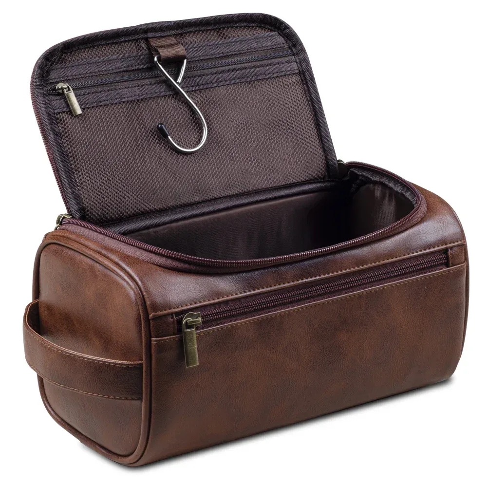 trousse de toilette homme en pu vintage de luxe, nécessaire de voyage, étui cosmétique professionnel, organisateur suspendu pour hommes, sacs de lavage