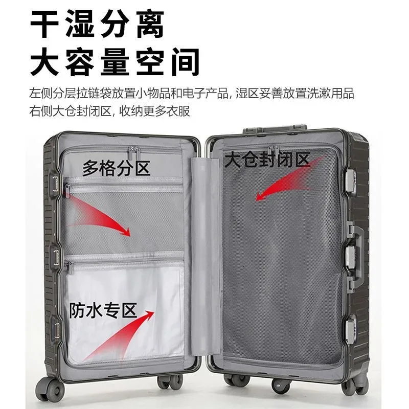 valise de voyage grande taille avec cadre en aluminium, bagage à roulettes avec porte-gobelet et serrure à combinaison