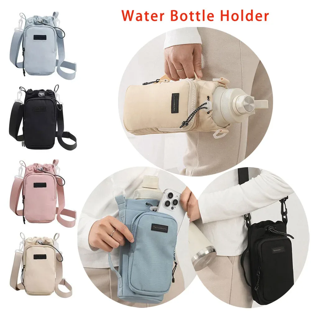 porte-bouteille d'eau unisexe avec sangle, sac de transport de bouteille d'eau isolant avec poche pour téléphone, sac à bandoulière pour bouteille d'eau
