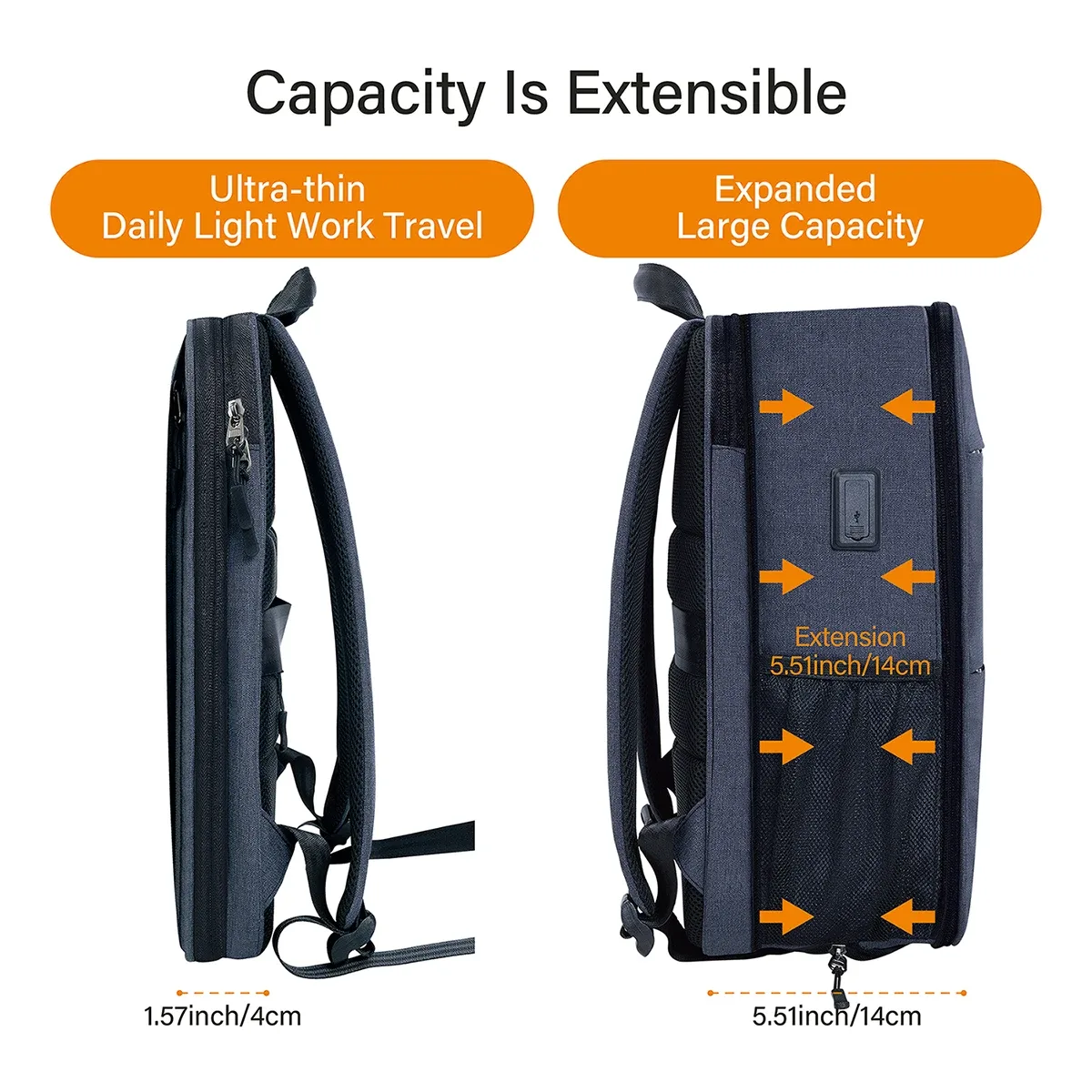 sac à dos pour ordinateur portable 14 pouces mince extensible compartiment pour ordinateur indépendant de grande capacité anti-éclaboussures, résistant aux chocs, anti-rayures,