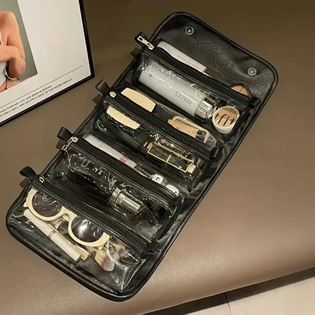 nouvelle trousse de maquillage grande capacité, détachable et pliable pour femmes, idéale pour le transport, les voyages et une utilisation portable.