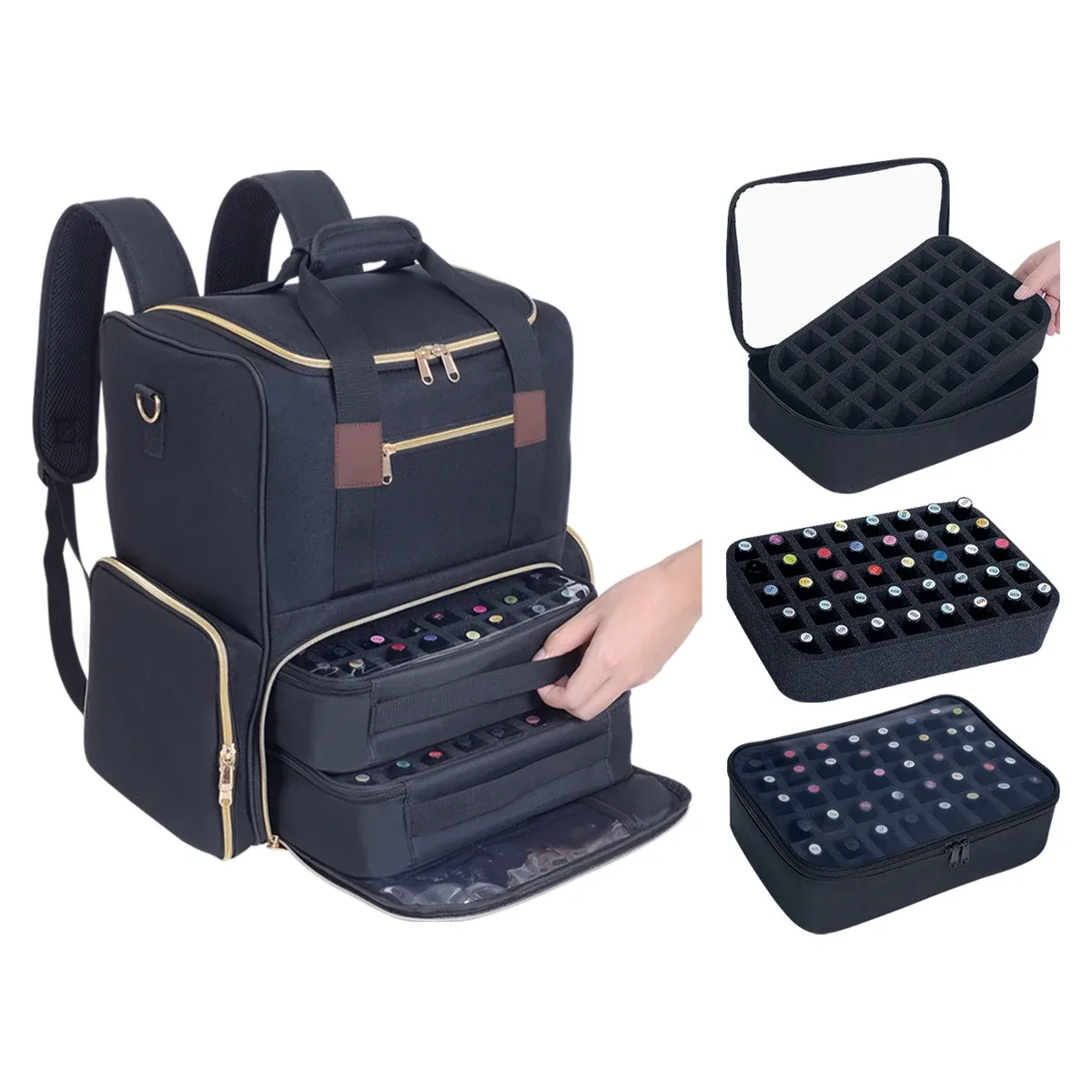 uozl – sac à dos organisateur de vernis à ongles, contient 80 bouteilles et une lampe à ongles, fournitures avec 2 étuis amovibles, sac de rangement professionnel tr