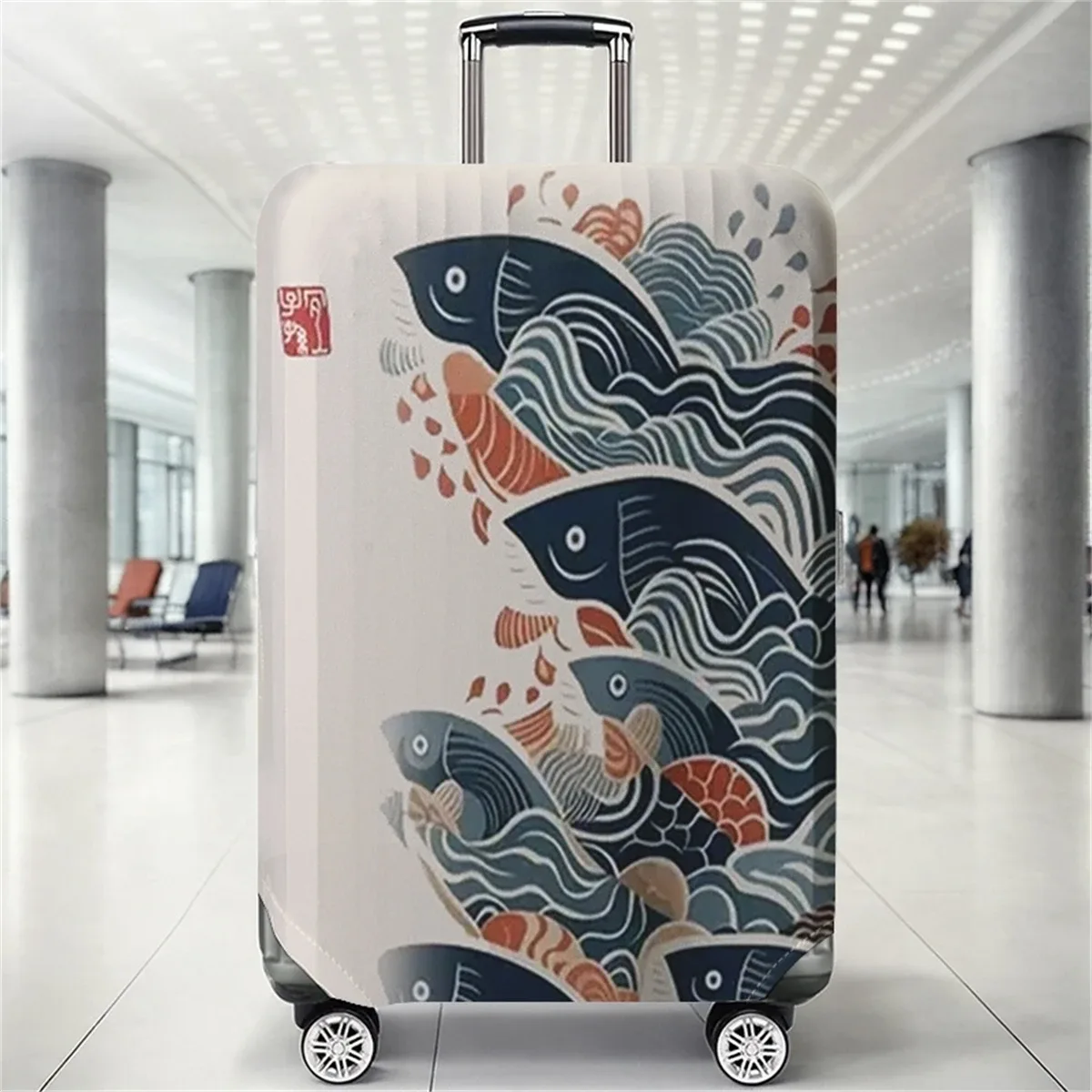 housse de protection pour bagages à motif de vagues japonaises koi, adaptée aux housses de bagages de 18 à 32 pouces, aux gants de protection pour poignée de bagage, aux accessoires de voyage