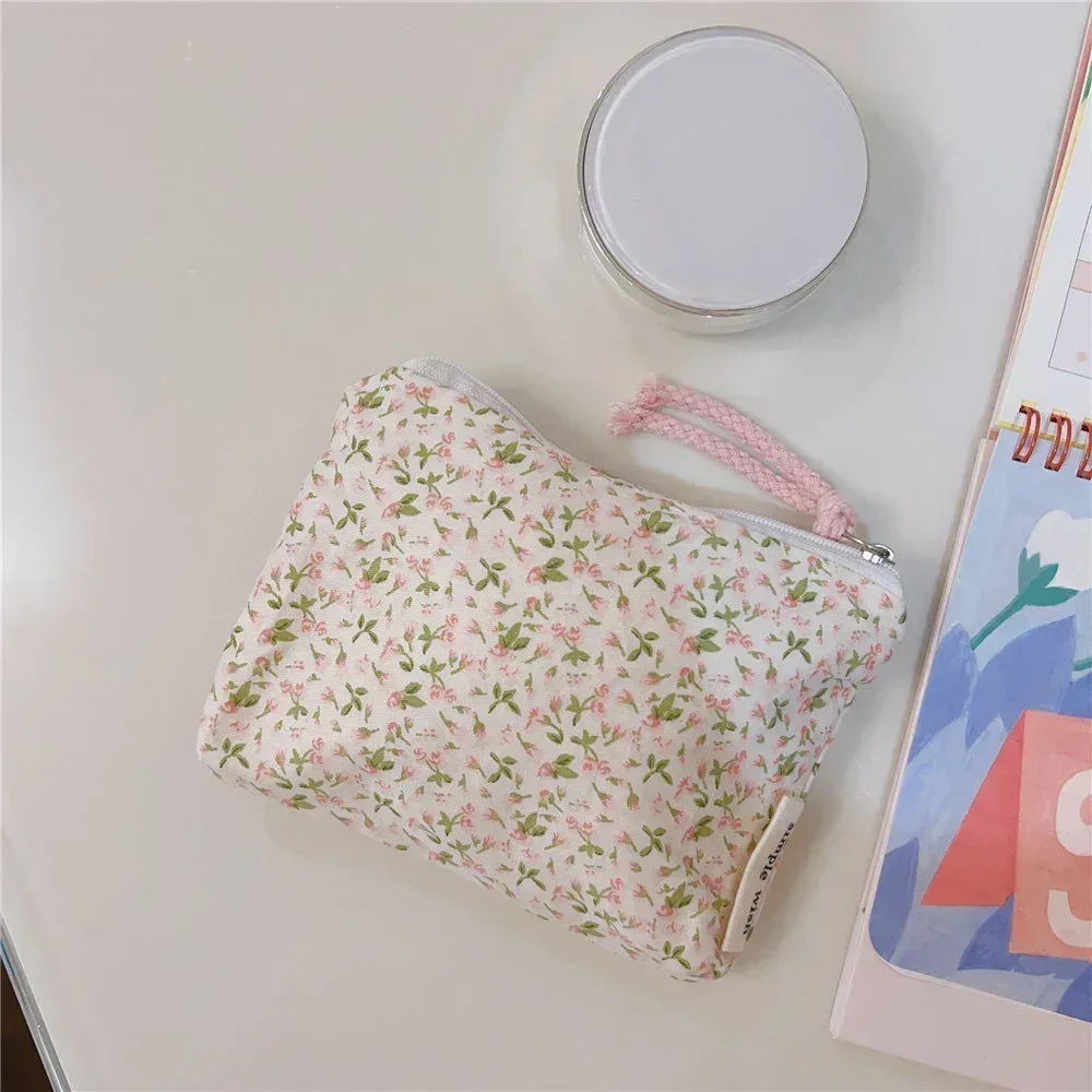 petit sac de maquillage cosmétique, mini sacs de rangement floraux en coton pour femmes, étui de maquillage pour rouge à lèvres, petit porte-monnaie pour enfants, pochette pour pièces de monnaie