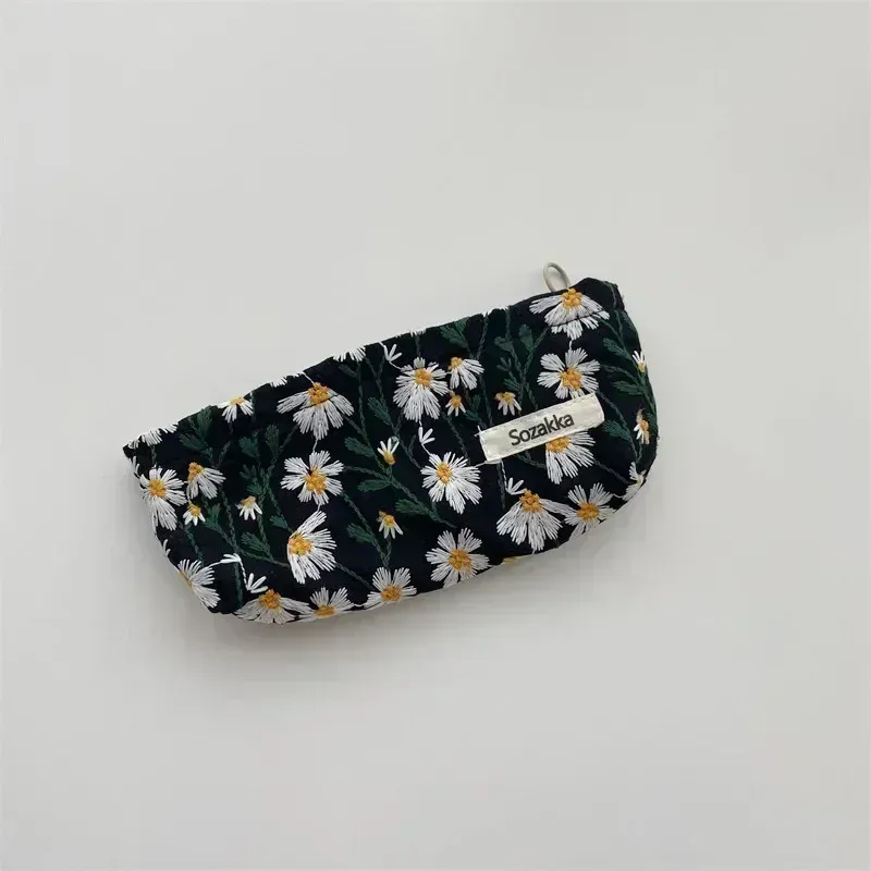 trousse à cosmétiques de beauté florale pour femme, trousse de maquillage, broderie coréenne, velours côtelé, grand sac de rangement de lavage et de toilette, poudres, voyage