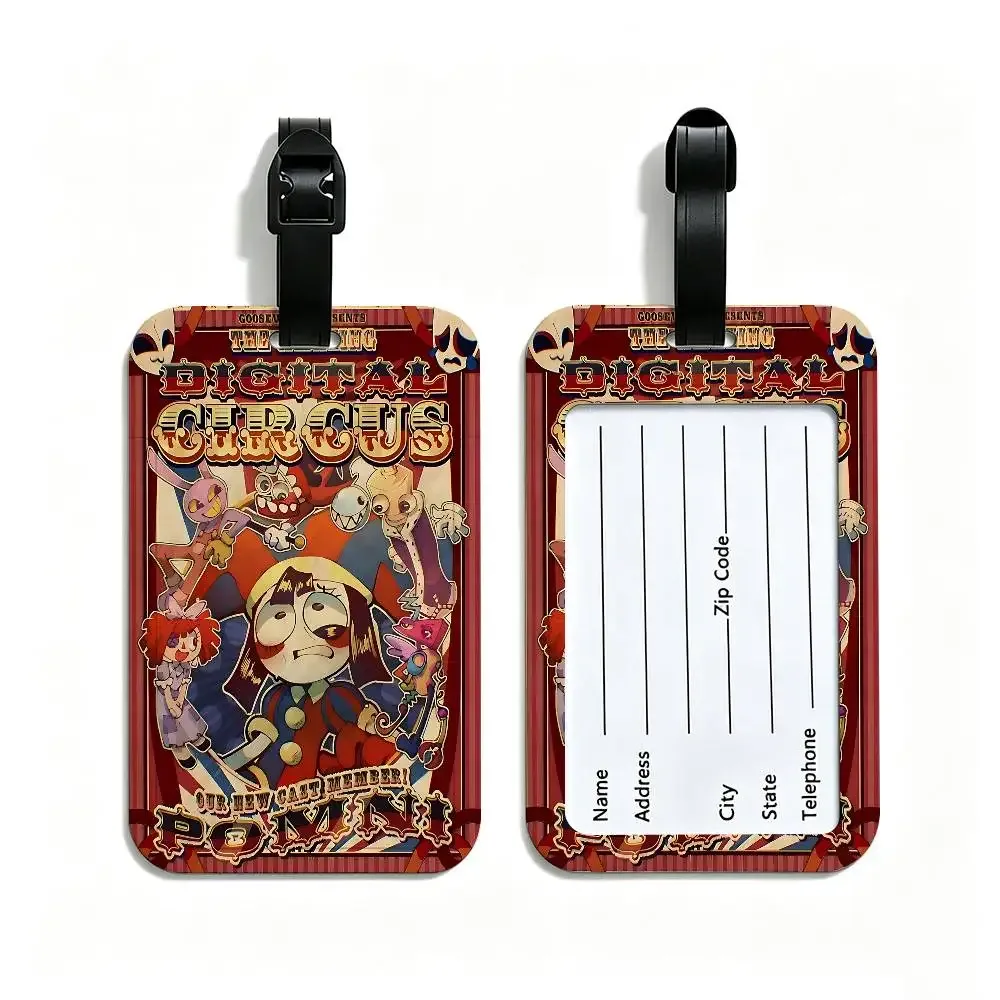 étiquette de bagage en pvc, motif de dessin animé "le cirque numérique incroyable", accessoire de voyage, design anti-perte, pochette détachable pour carte d'information.