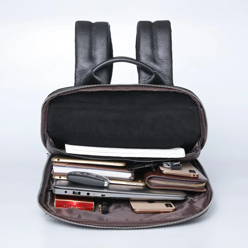 sac à dos en cuir véritable pour homme, 100% naturel, sac de voyage d'affaires, sac mince pour ordinateur portable, chargement usb, sac à dos antivol pour l'école