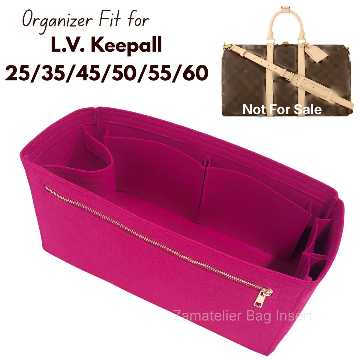 Organisateur de sac en feutre pour L.V. Keepall 25/35/45/50/55/60, Doublure de sac pour sac fourre-tout avec poche zippée, structure de maintien de forme