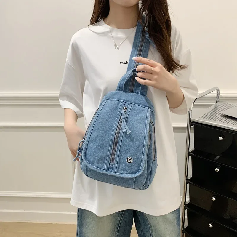 sac à dos en jean tendance pour femme, sac d'école décontracté, sac de voyage rétro délavé, sac à dos léger, sac à bandoulière pour usage quotidien