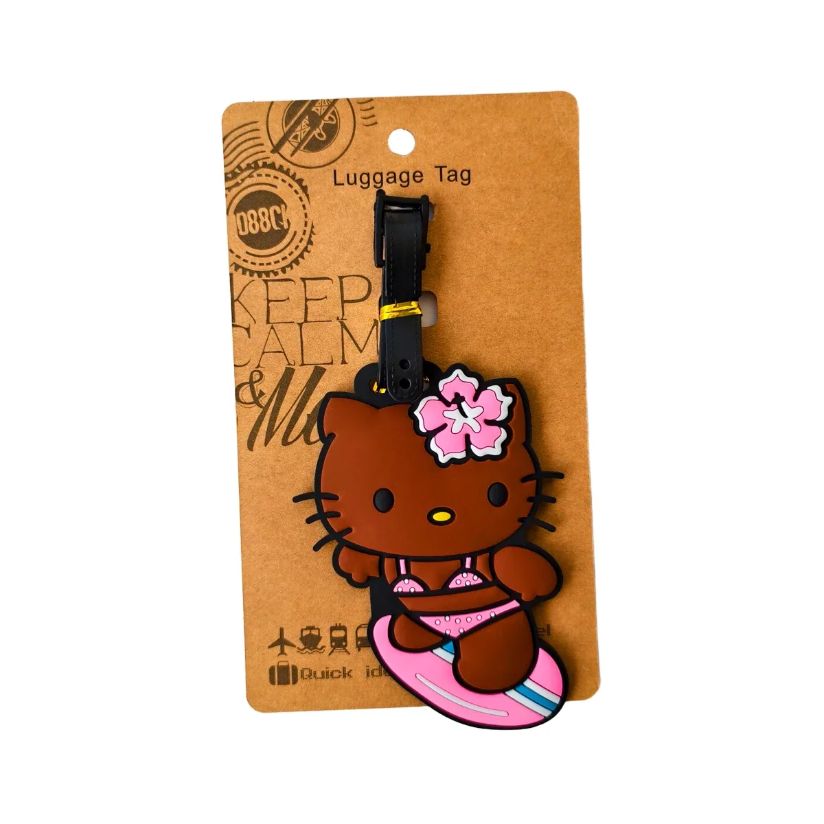 étiquette de bagage chat mignon pour filles, porte-adresse et porte-billets portable pour valise de voyage