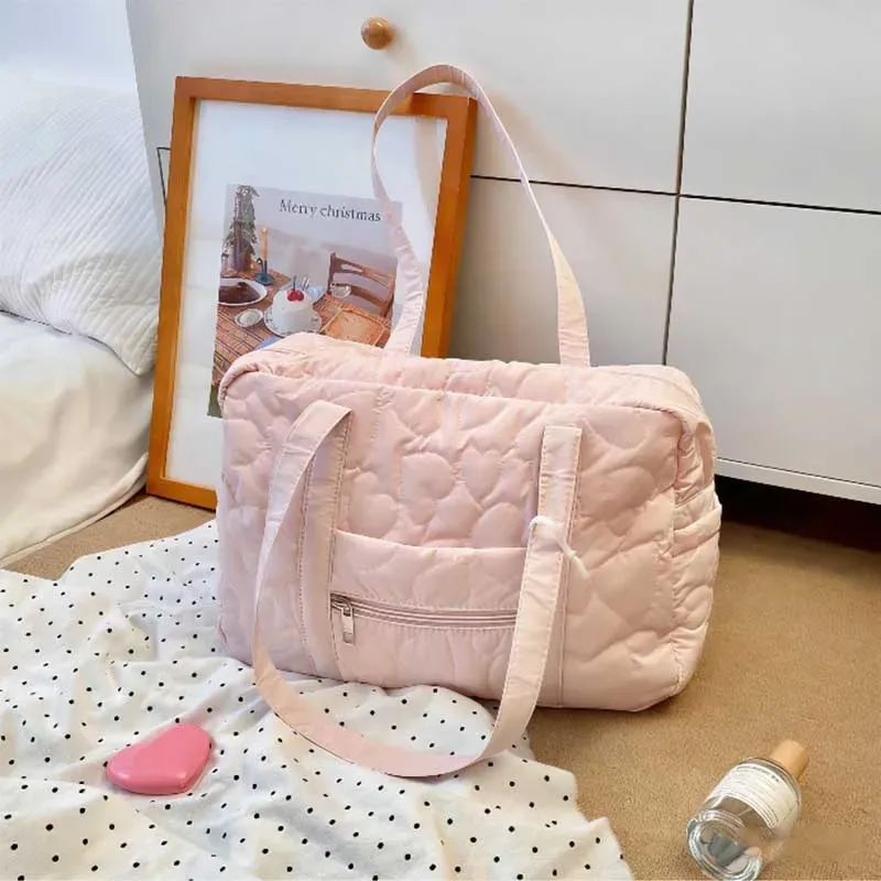 sac de voyage décontracté à porter sous le bras, style coréen, couleur unie, sac fourre-tout pour maman, sacs de rangement de voyage en forme de cœur pour femmes