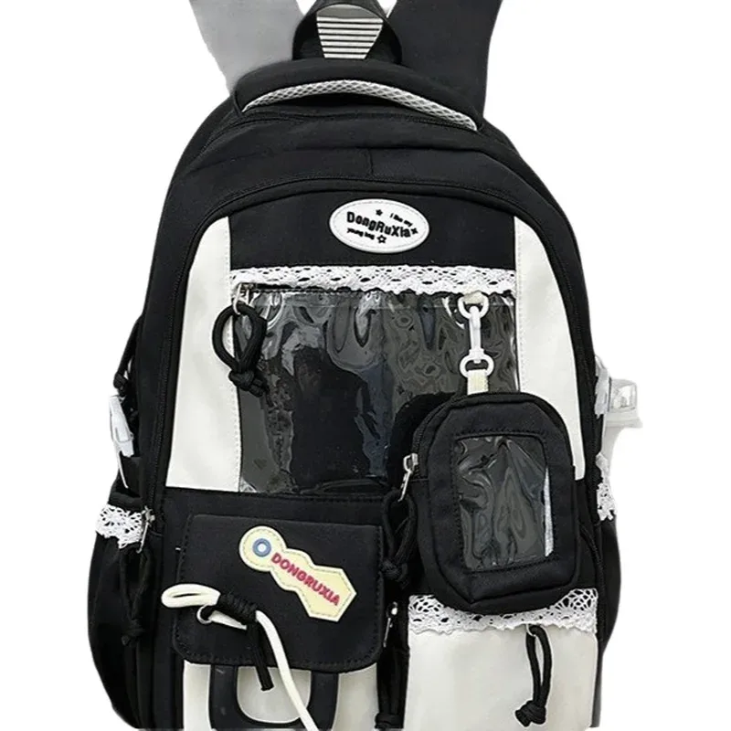 sac à dos transparent style scolaire mignon, grande capacité, décontracté, à double bandoulière pour les élèves du collège et du lycée