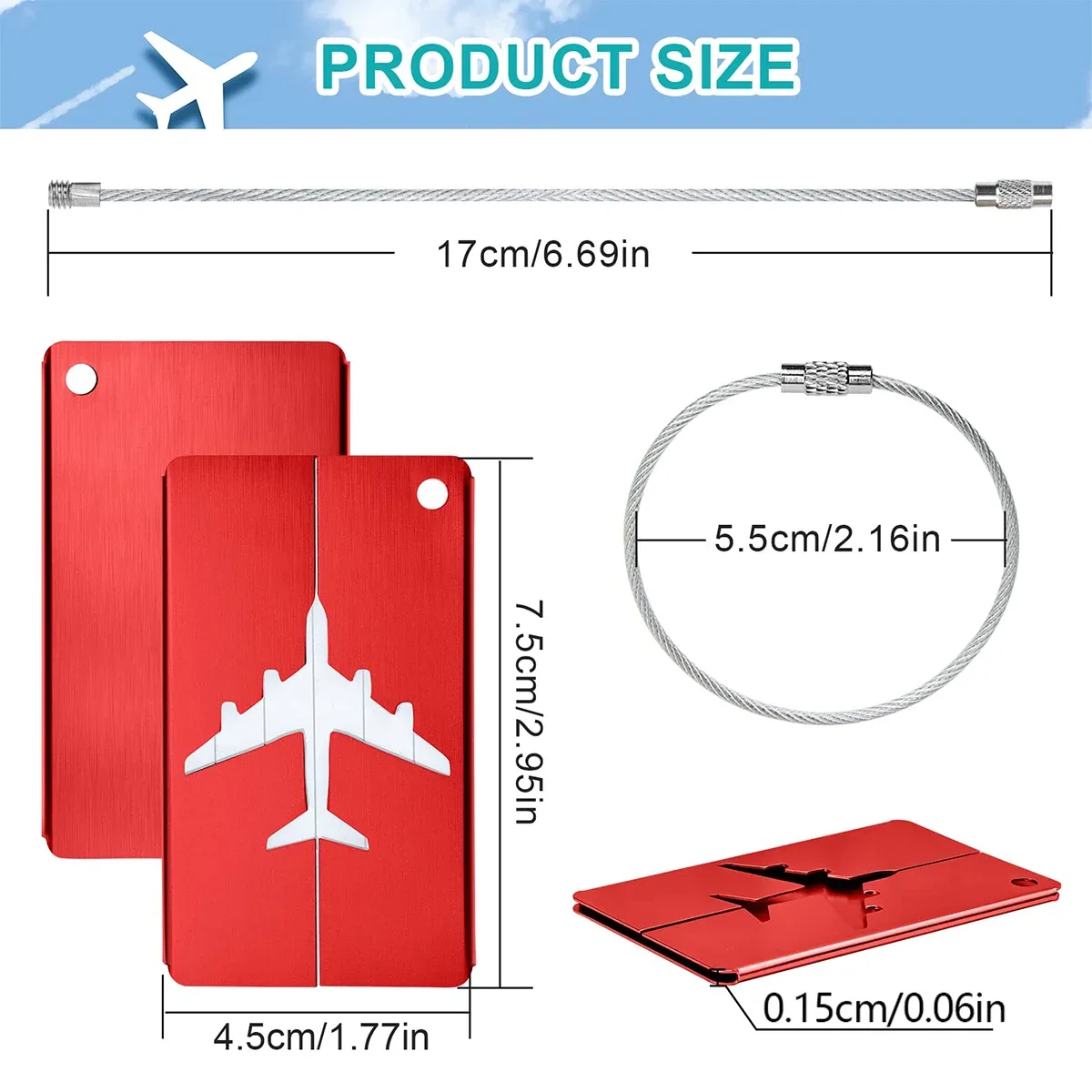 étiquettes de bagage de voyage en alliage d'aluminium, étiquettes de contrôle d'avion d'identification rapide des bagages, étiquettes élégantes réutilisables. a-zmt