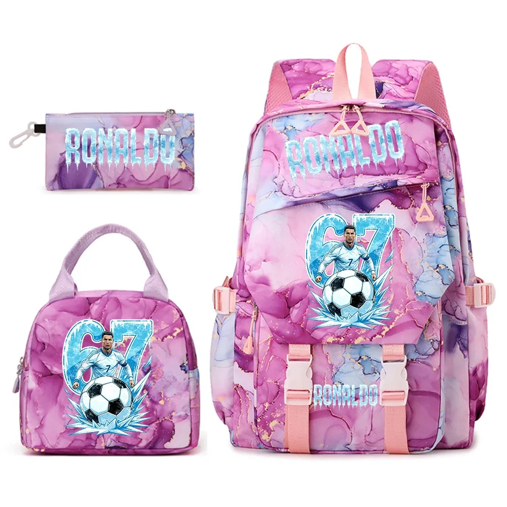 ensemble de sacs à dos pour étudiants avec imprimé cr7 ronaldo 67, avec sac à lunch et trousse à crayons, sac à dos de voyage pour adolescentes