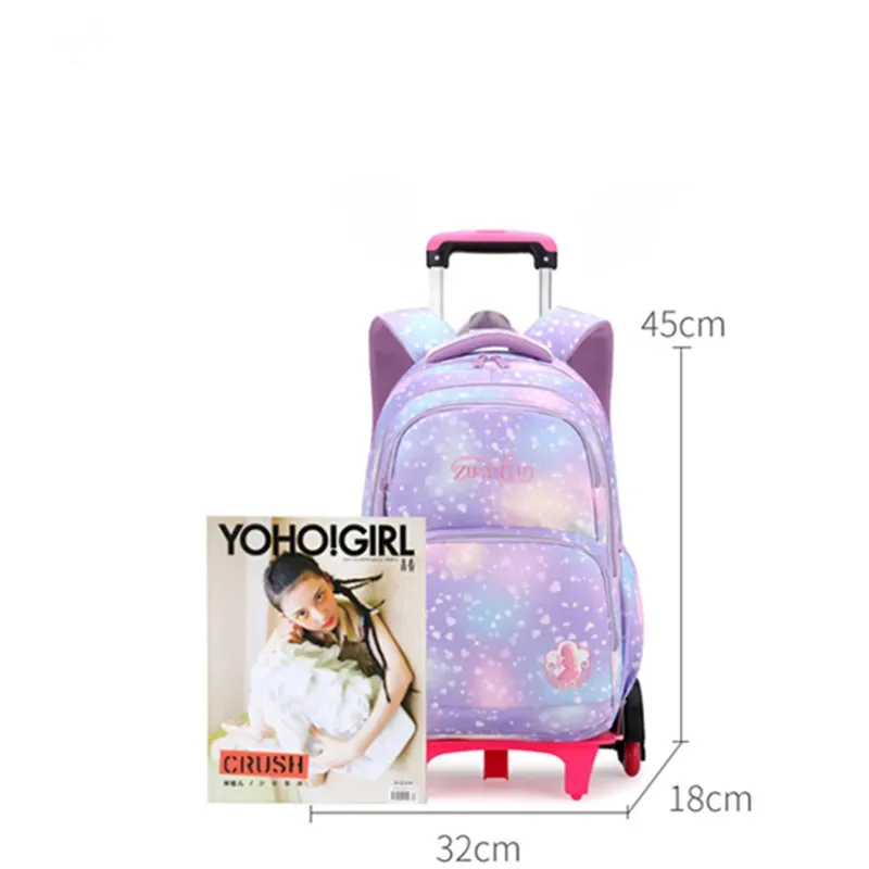 sac à dos pour enfants avec roulettes sacs d'école pour filles sac à roulettes mignon cartable princesse sac à dos à roulettes sacs à livres pour enfants