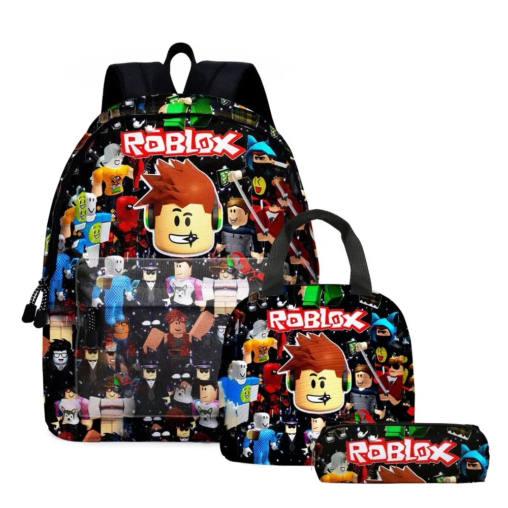 ensemble de 3 pièces : sac à dos scolaire, sac à déjeuner et trousse à crayons sur le thème de roblox, dessin animé et anime – cadeau d'anniversaire pour étudiant