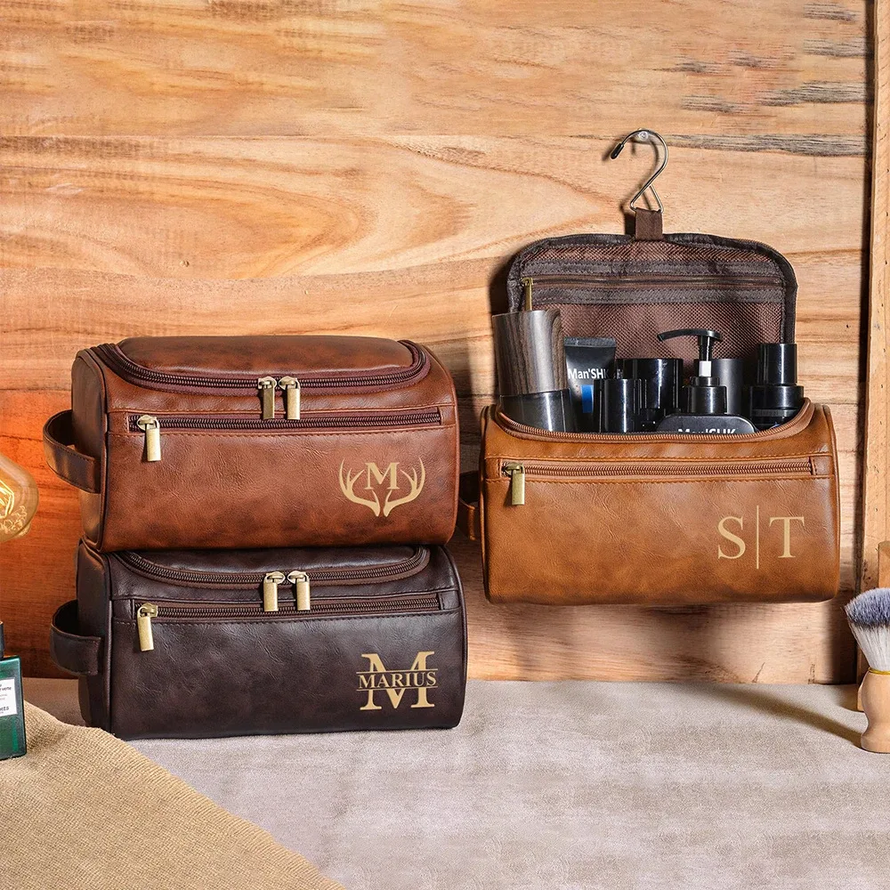 trousse de toilette suspendue à motif personnalisé, sac de lavage portable classique pour articles de rasage et soins de la peau, idéal pour les voyages d'affaires quotidiens