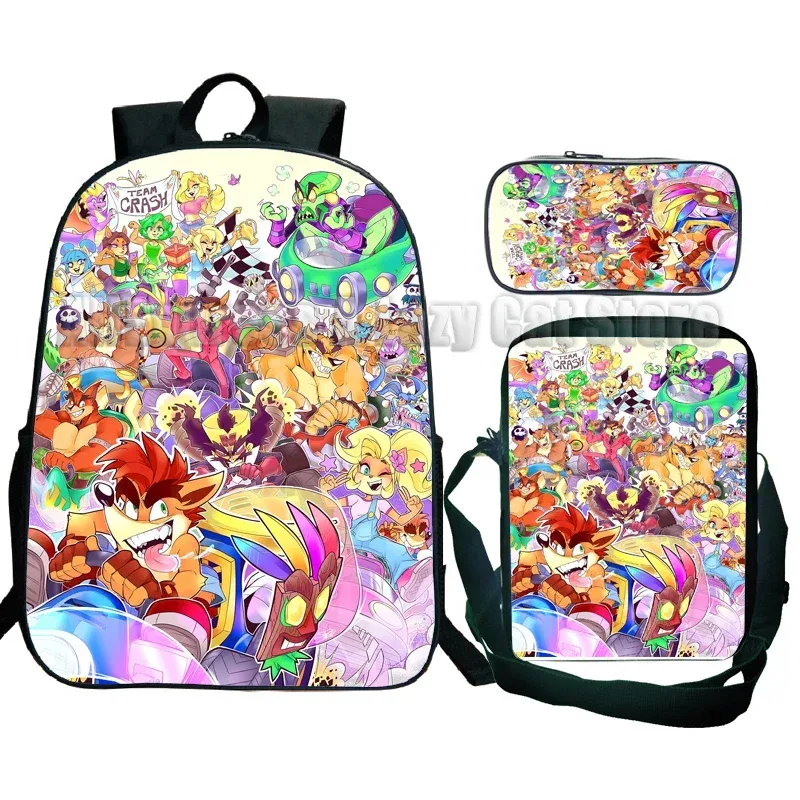 sac à dos crash bandicoot on the run 3 pièces pour élèves du primaire et du secondaire, sac à dos de dessin animé avec sac à bandoulière mochila