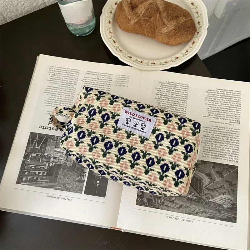 trousse de maquillage à motif floral pour femme, trousse de toilette cosmétique, trousse à fermeture éclair, trousse de voyage pour poudres lavantes, trousse de rangement de maquillage, nouveau