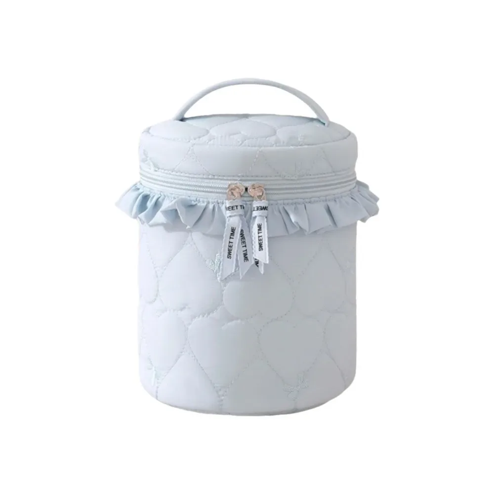 trousse de toilette cylindrique motif cœur multi-poches grande capacité couleurs bonbon pour maman