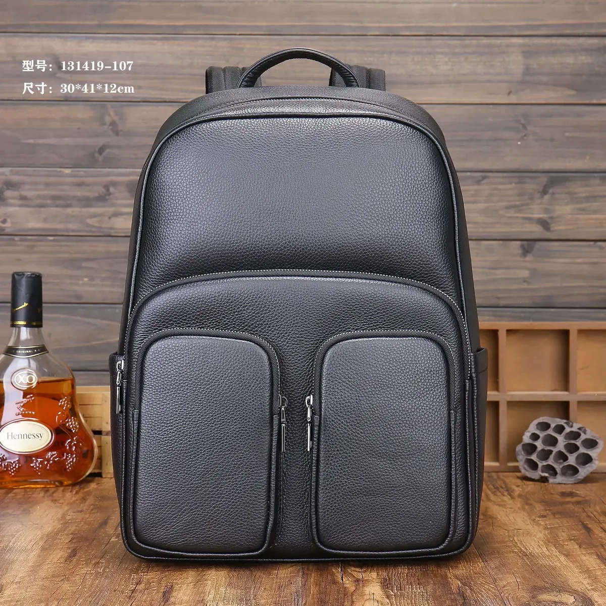 sac à dos simple en cuir de vache pour homme, noir, grande capacité, nouveau style, 15.6 pouces, pour le travail au bureau