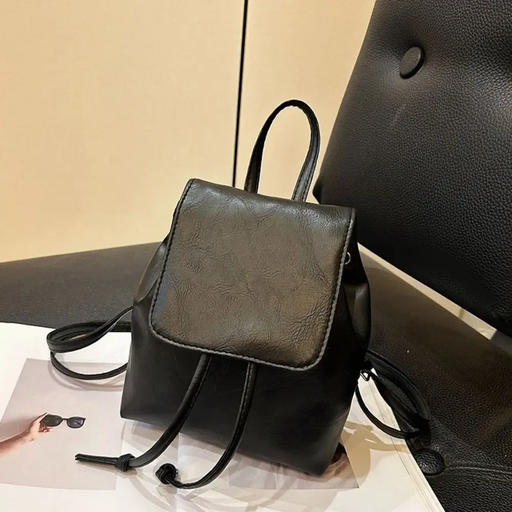 sac à dos mignon en pu, petit sac à dos de couleur unie, sac à bandoulière, sac à main marron rétro pour enfants