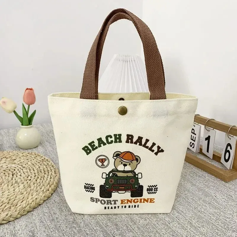 sac fourre-tout mini en toile motif ours mignon, sac à déjeuner esthétique kawaii pour femmes et filles, sac à main scolaire réutilisable pour étudiantes, cadeau