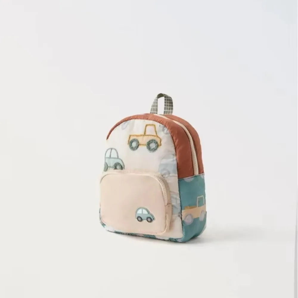 sac à dos d'école de broderie de voiture de dessin animé pour enfants, cartable léger pour garçons et filles de la maternelle