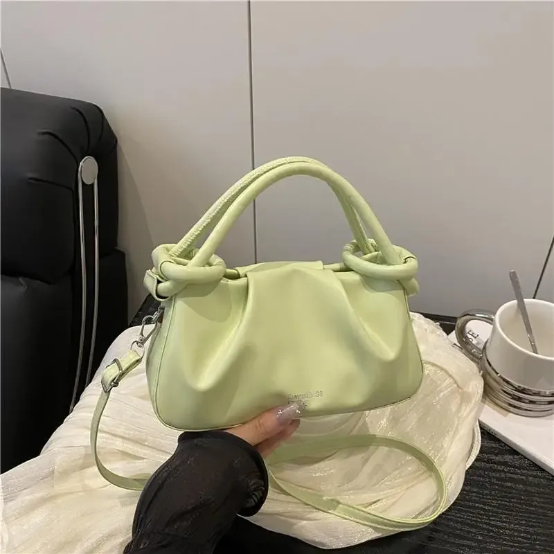 sac bandoulière tendance vert clair et blanc avec sangle amovible et poignées supérieures pour le shopping quotidien, les rendez-vous et les voyages