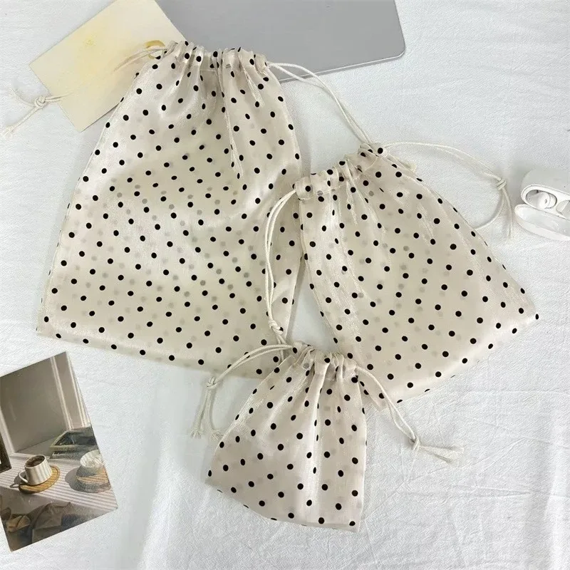 1 pièce sac de rangement portable de voyage, motif à pois et cœurs, sac de rangement à cordon, sac écologique, sac à cosmétiques