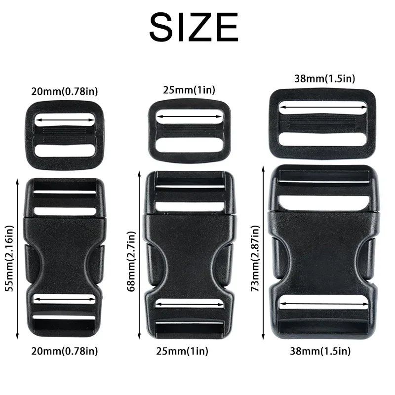4 ensembles de boucles pour sangles, boucle de dégagement, clip en plastique double réglable, pour bagages, sangle en nylon, sangle pour sac à dos d'extérieur