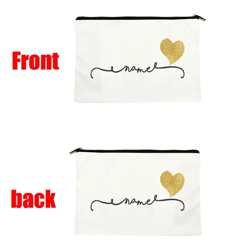 trousse de maquillage personnalisable en forme de cœur doré, pochette cosmétique, organisateur de voyage pour femmes, étui de rangement portable en toile pour articles de beauté