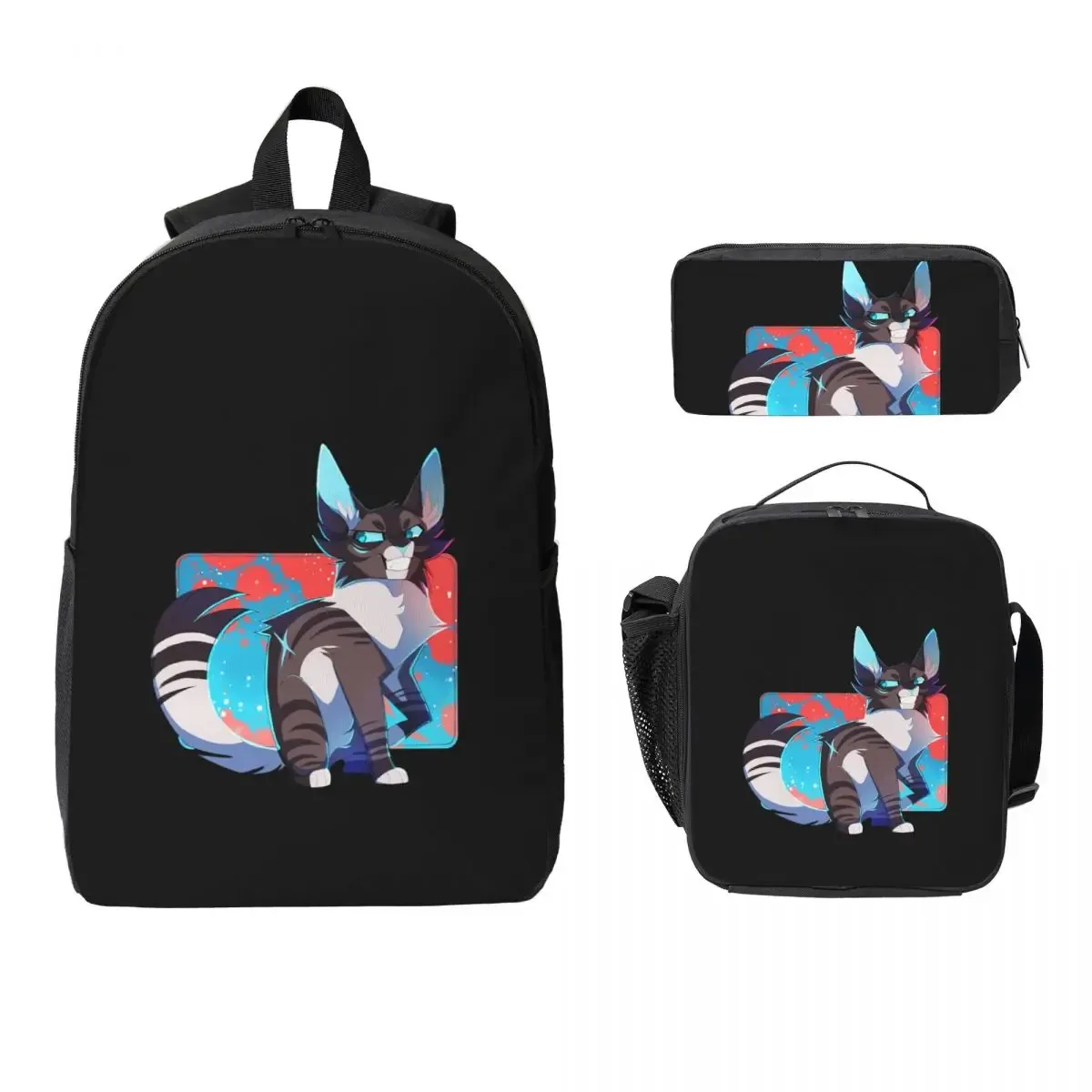 guerrier chats couleur roue sac à dos étudiant garçons filles bookbag sac d'école ordinateur portable sacs à bandoulière 3ps sac à déjeuner isolé trousse à crayons
