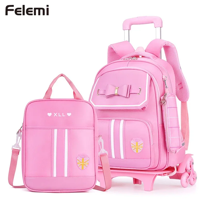 Ensemble de sacs d'école pour enfants avec roues, sac à dos pour étudiants, sac de chariot d'école, sac à dos à roulettes pour filles
