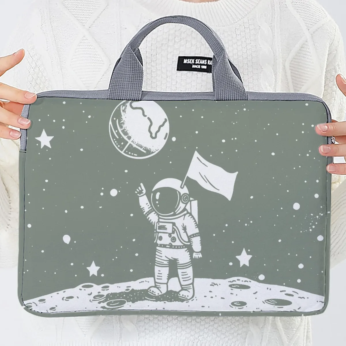 ensemble une pièce, deux styles, sac et porte-documents pour ordinateur portable à motifs d'astronautes, adapté aux ordinateurs portables de 14 pouces