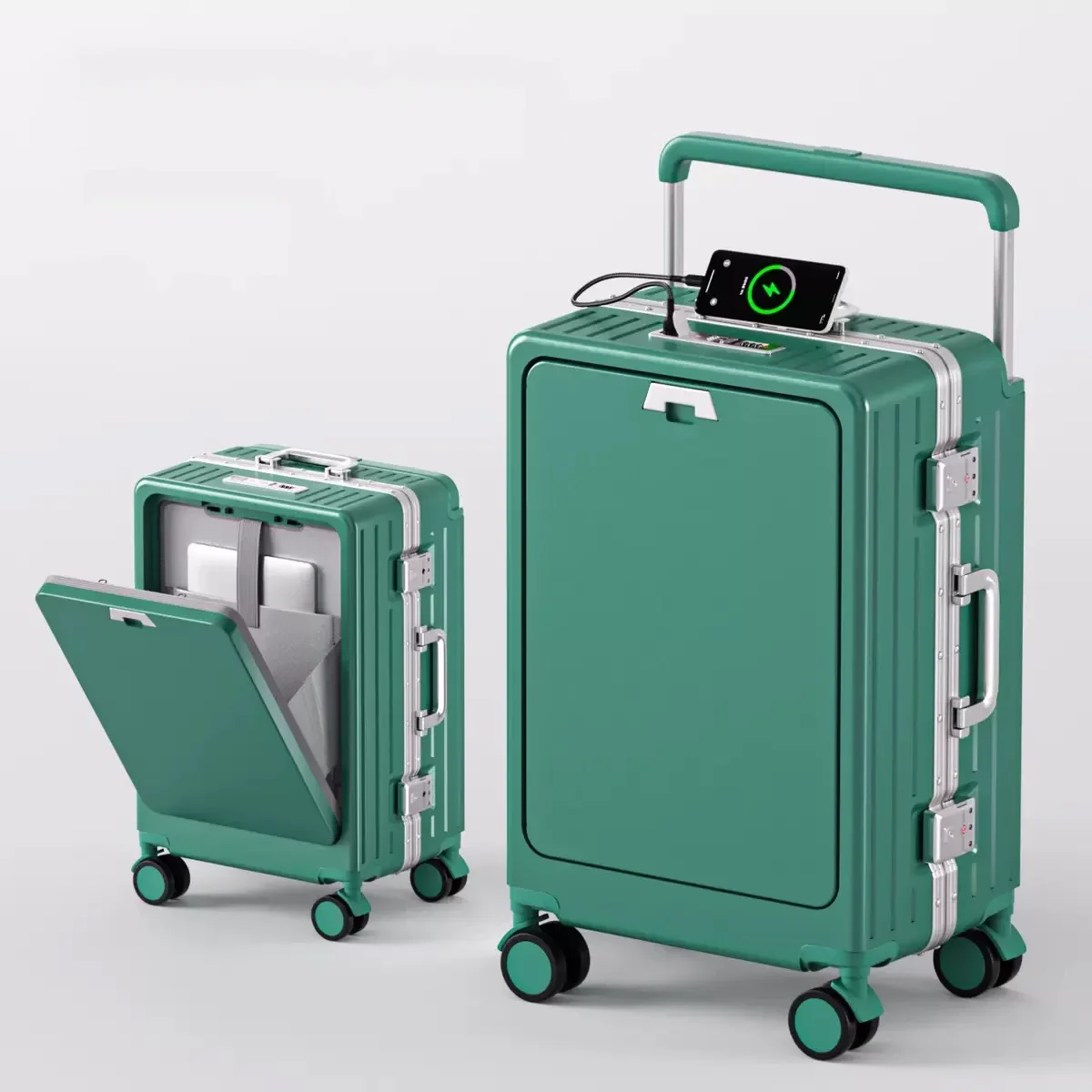 valise cabine à ouverture frontale avec roues pivotantes, port de charge, cadre en aluminium et poignée à code, idéale pour l'embarquement en avion