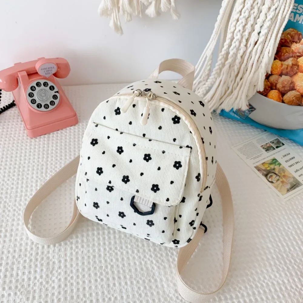 petits sacs à dos imprimés de fleurs, légers, à poches multiples, en velours côtelé, mini sac à dos pour dames, mode femmes, sac à bandoulière 4 couleurs