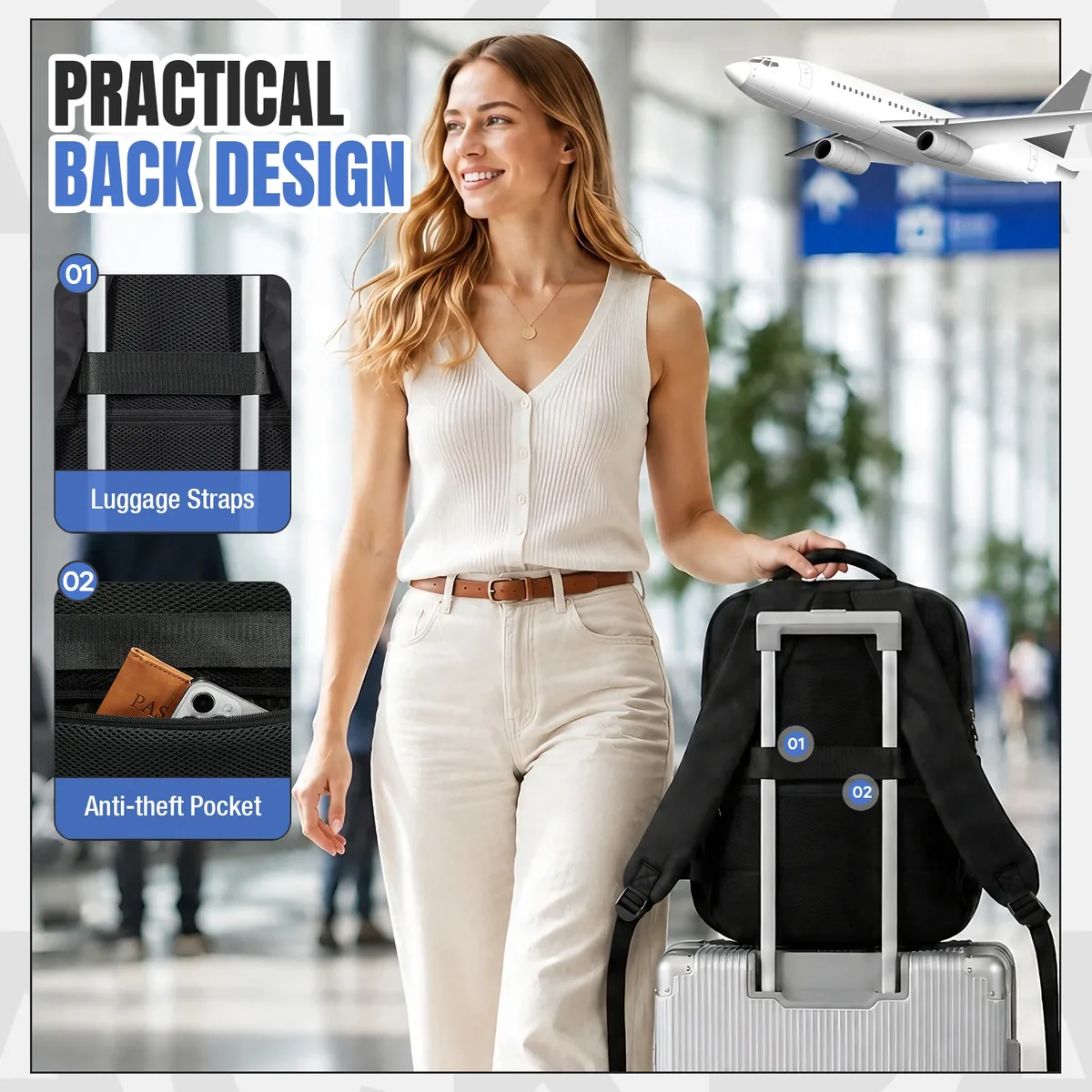 sac à dos de compression sous vide ryanair 40x30x20, bagage à main, sac de voyage, sac de cabine, sac pour ordinateur portable, sac de travail, sac d'école pour hommes et femmes