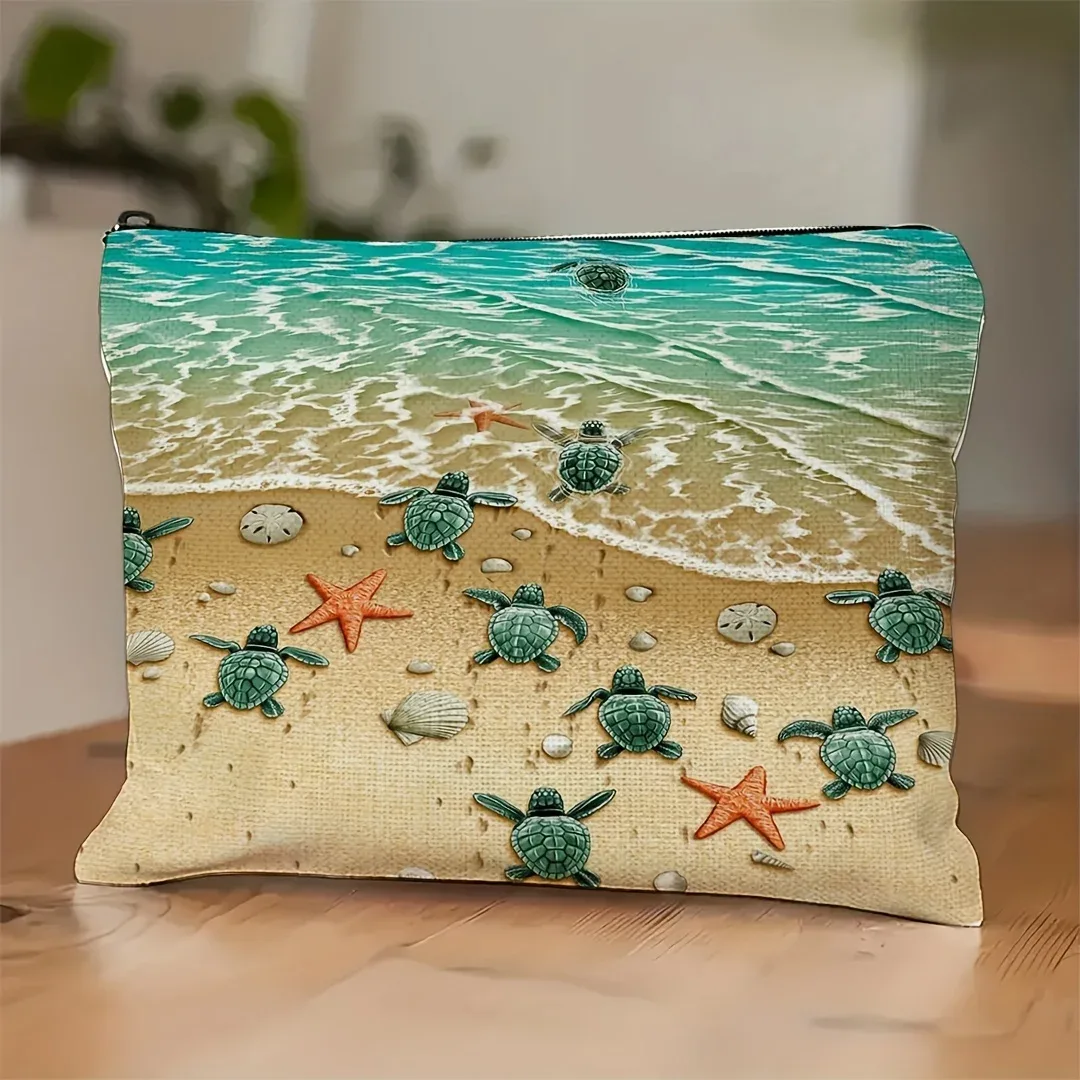 trousse à cosmétiques vibrante d'inspiration dans l'océan – pochette de maquillage spacieuse et durable en polyester avec motif tortue et étoile pour les voyages, les vacances