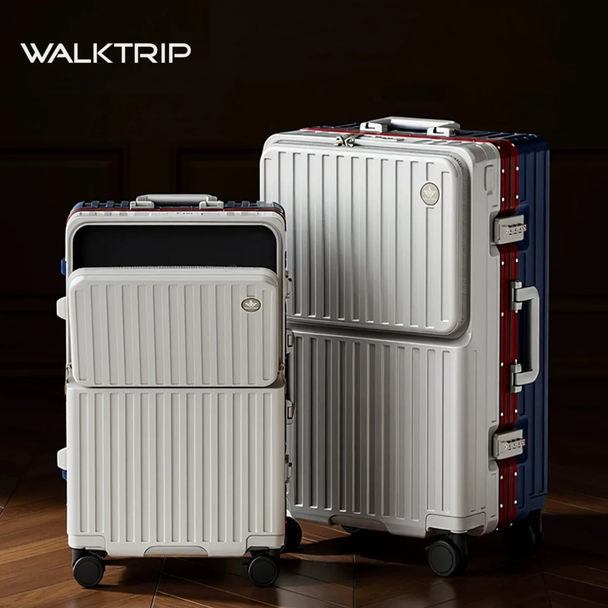 valise à ouverture frontale en pc avec cadre en aluminium, serrure tsa, porte-gobelet et port de charge 20/24/26 pouces