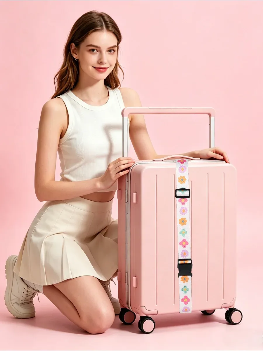 Sangle de bagage décontractée et mignonne, imprimé fleurs et cœurs, multifonctionnelle, réglable, polyvalente, durable, pour les voyages d'affaires quotidiens