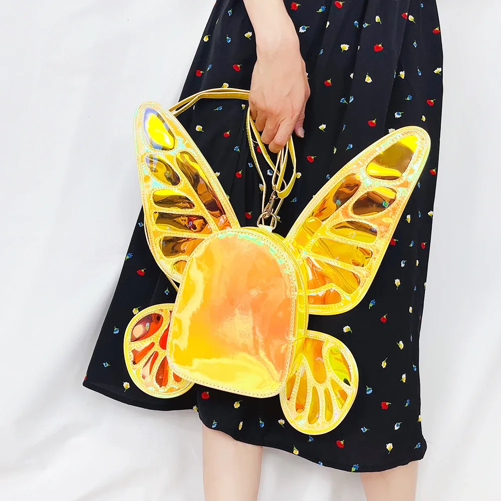 mode femmes laser mini sac à dos papillon ailes d'ange sac à dos pour filles voyage sac à dos décontracté sac d'école en cuir holographique